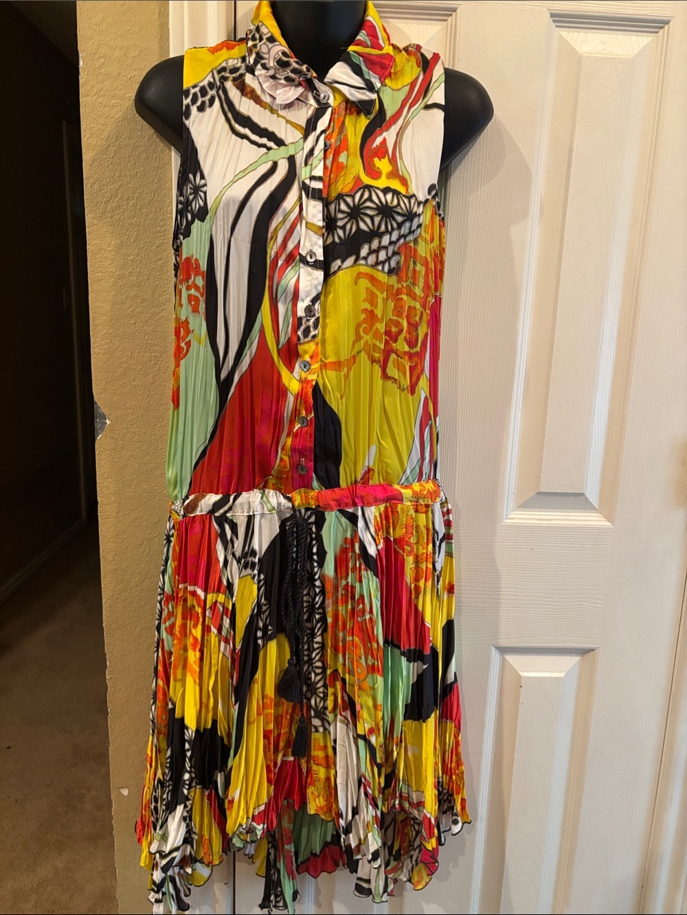 Uncle Frank Multicolor Pleated Collared Midi Dress